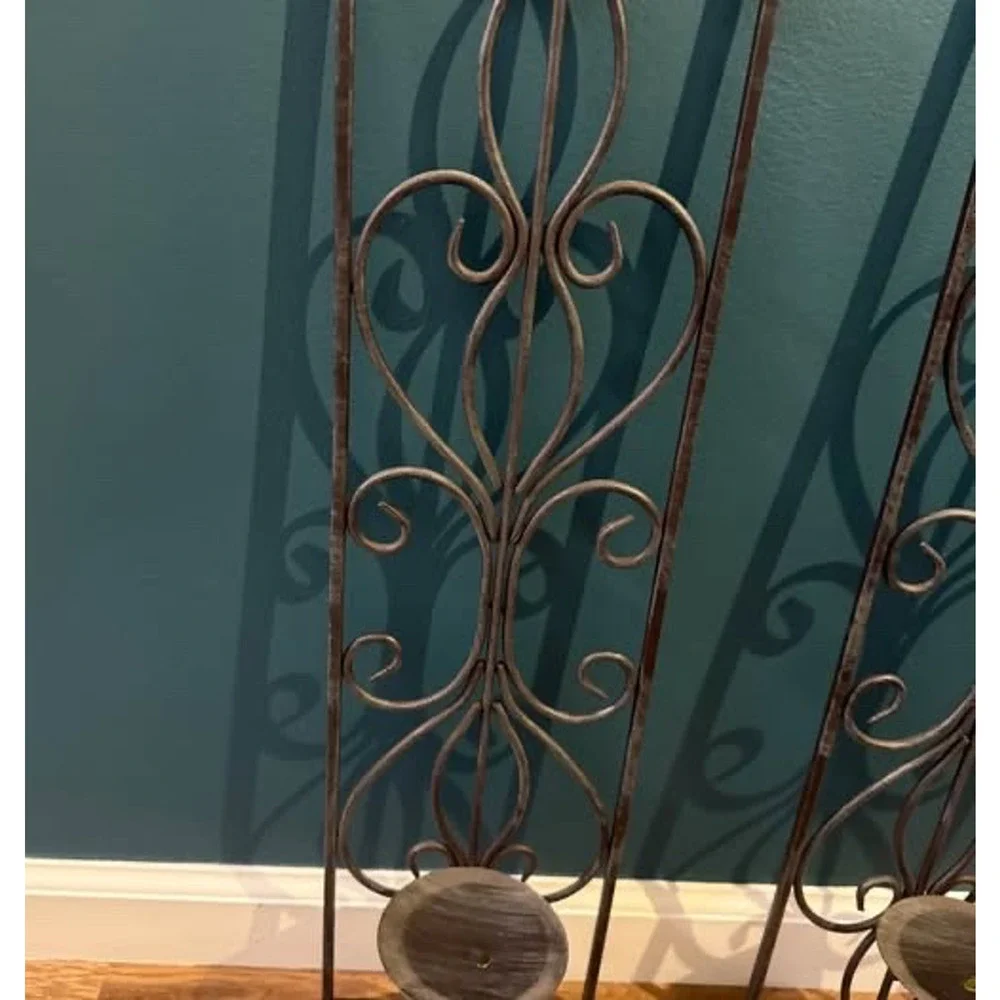 2 Wrought Iron Wall Candle Sconces 🕯️ 24” Tall Metal Holders Rustic Decor
